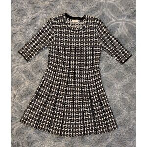 Anthropologie Elodie XL Sweater Dress 3/4 Sleeves Flared Skirt Black White Y2K